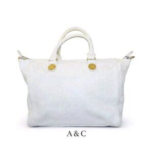 Onna Ehrlich Pebbled Leather Satchel Ivory Cream Medium Gold Hardware Crossbody